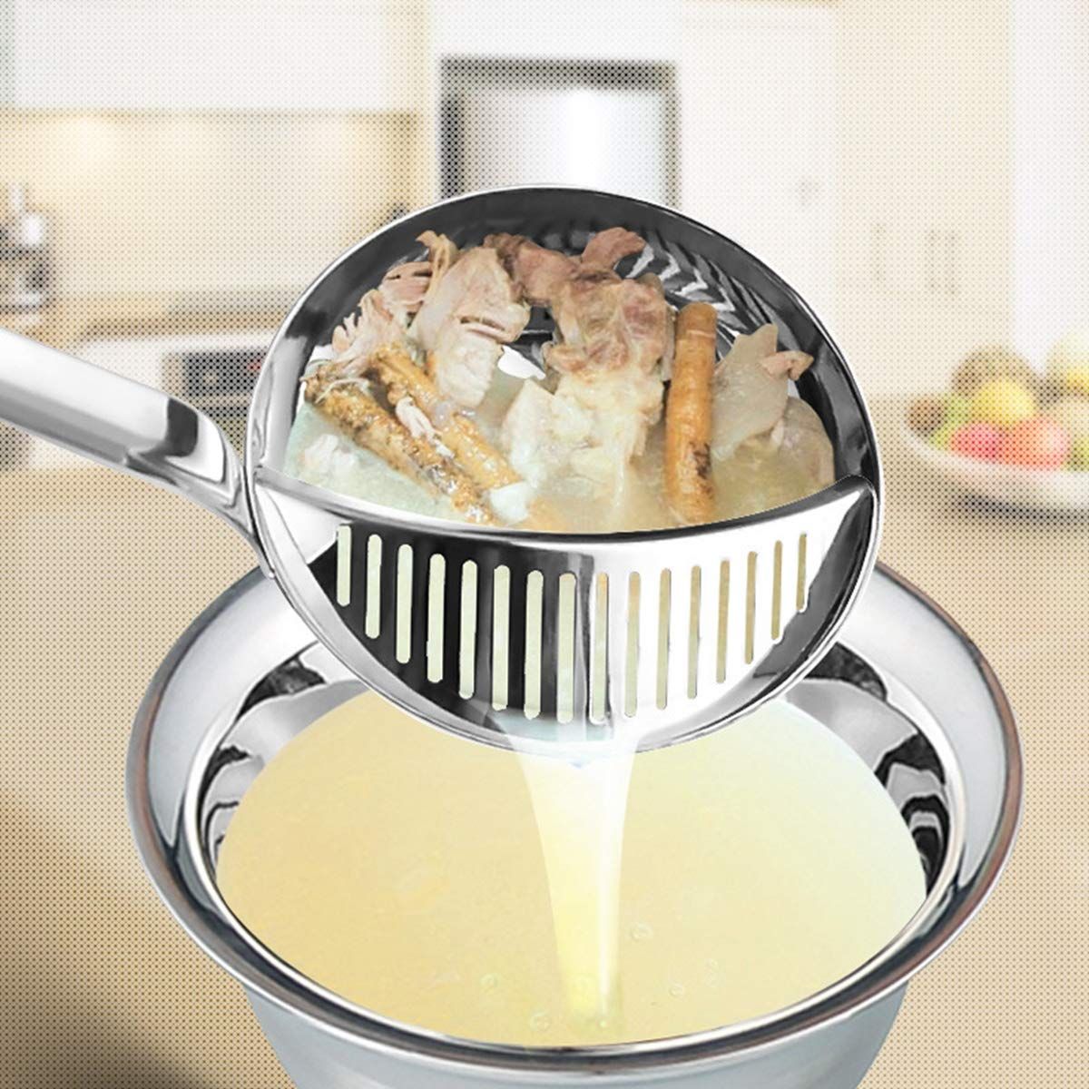 Multi Kitchen Utensil Scoop Soup Ladle Hot Pot Home Double-Use Stainless Steel view 3