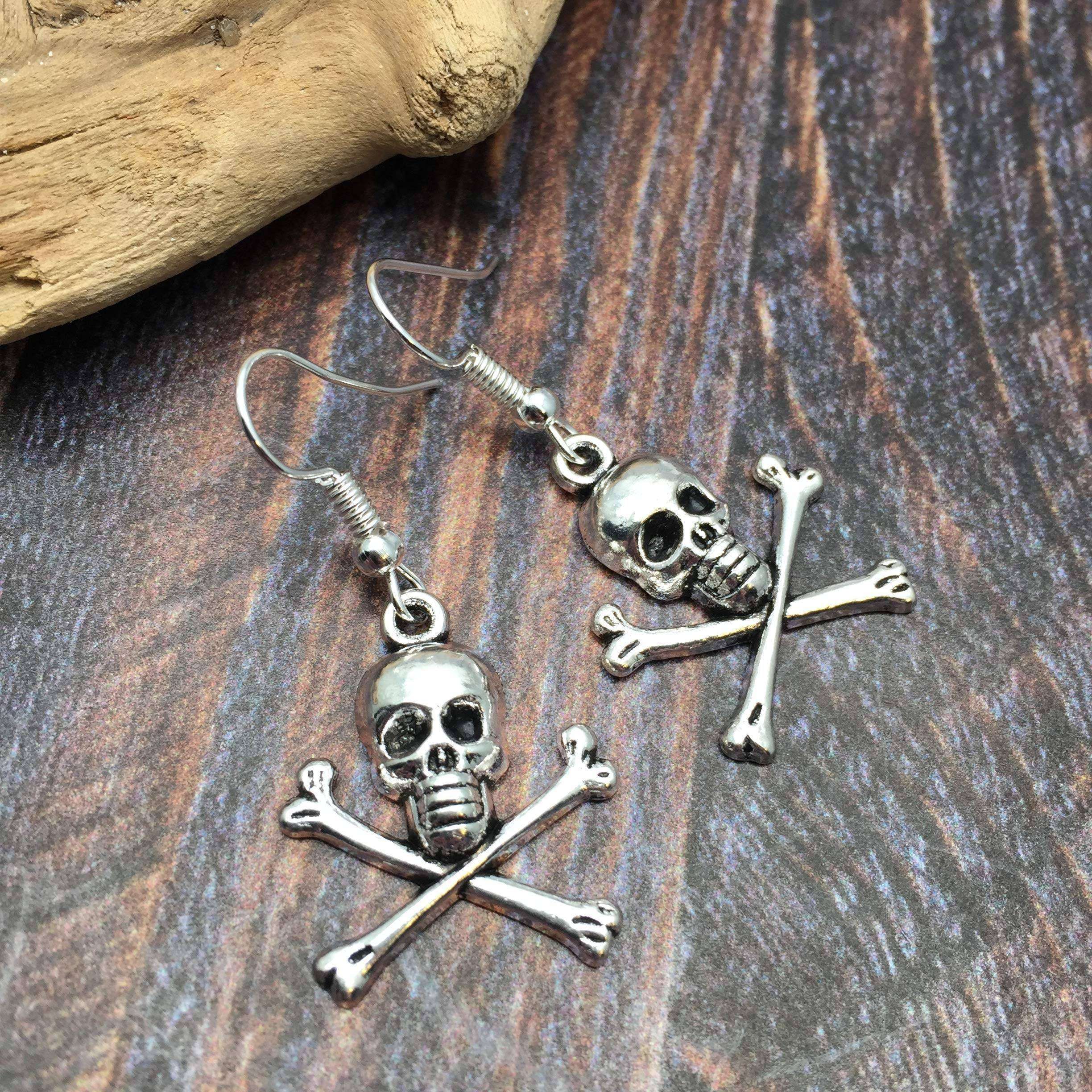 Skull and Crossbones Halloween Earrings - Tibetan Style Charms Nickel Free view 4