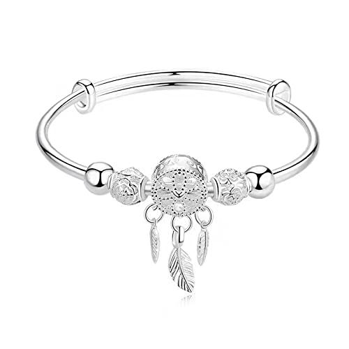 Silver Tassel Feather Charm Bracelet Bangle Adjustable Mother's Day Jewelry — image 1