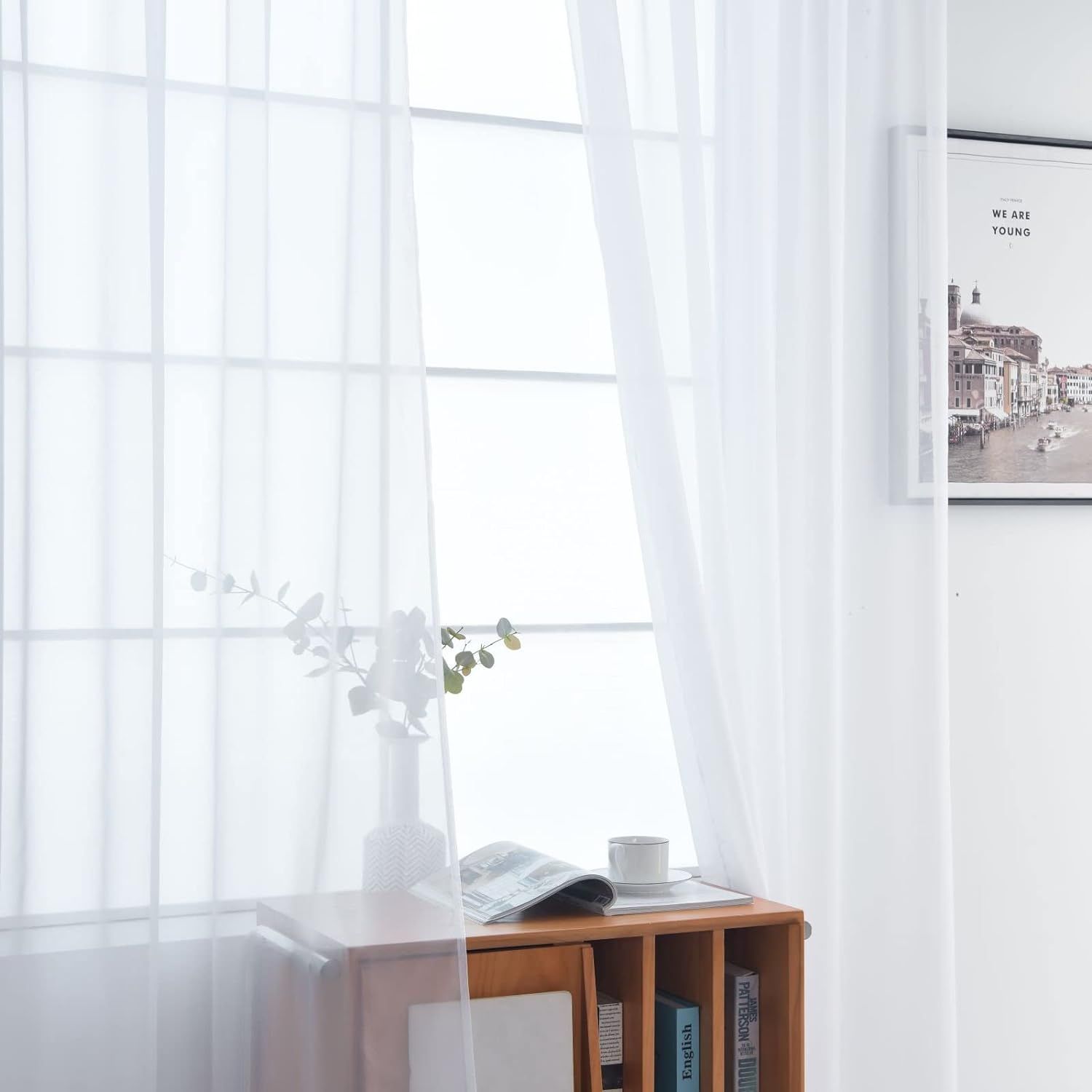 Rod Pocket Sheer Voile Window Curtain Panels White Long for Kitchen Bedroom view 4