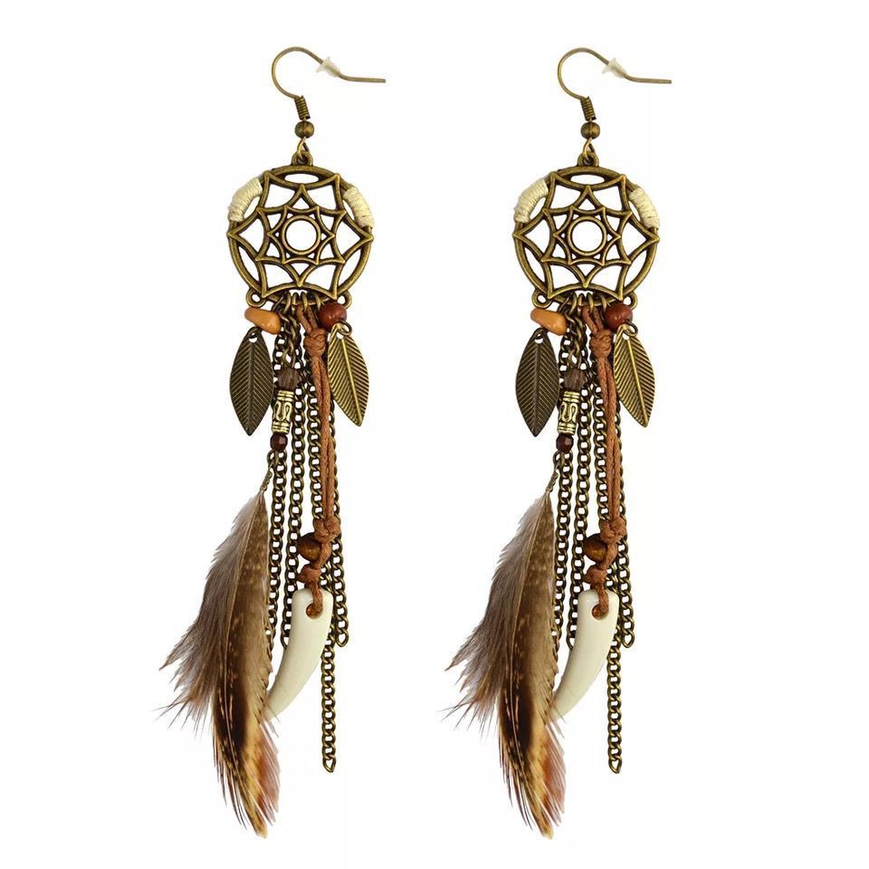 Earrings Jewelry Set for Women Dream Catcher Peacock Feather Tassel Earrings — image 1