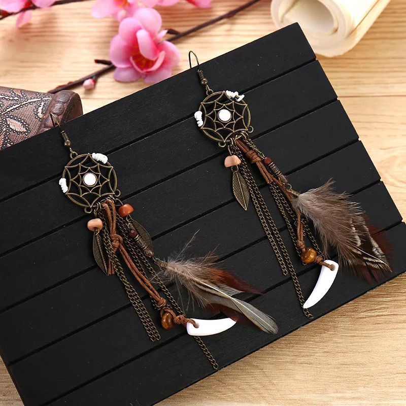 Earrings Jewelry Set for Women Dream Catcher Peacock Feather Tassel Earrings view 5