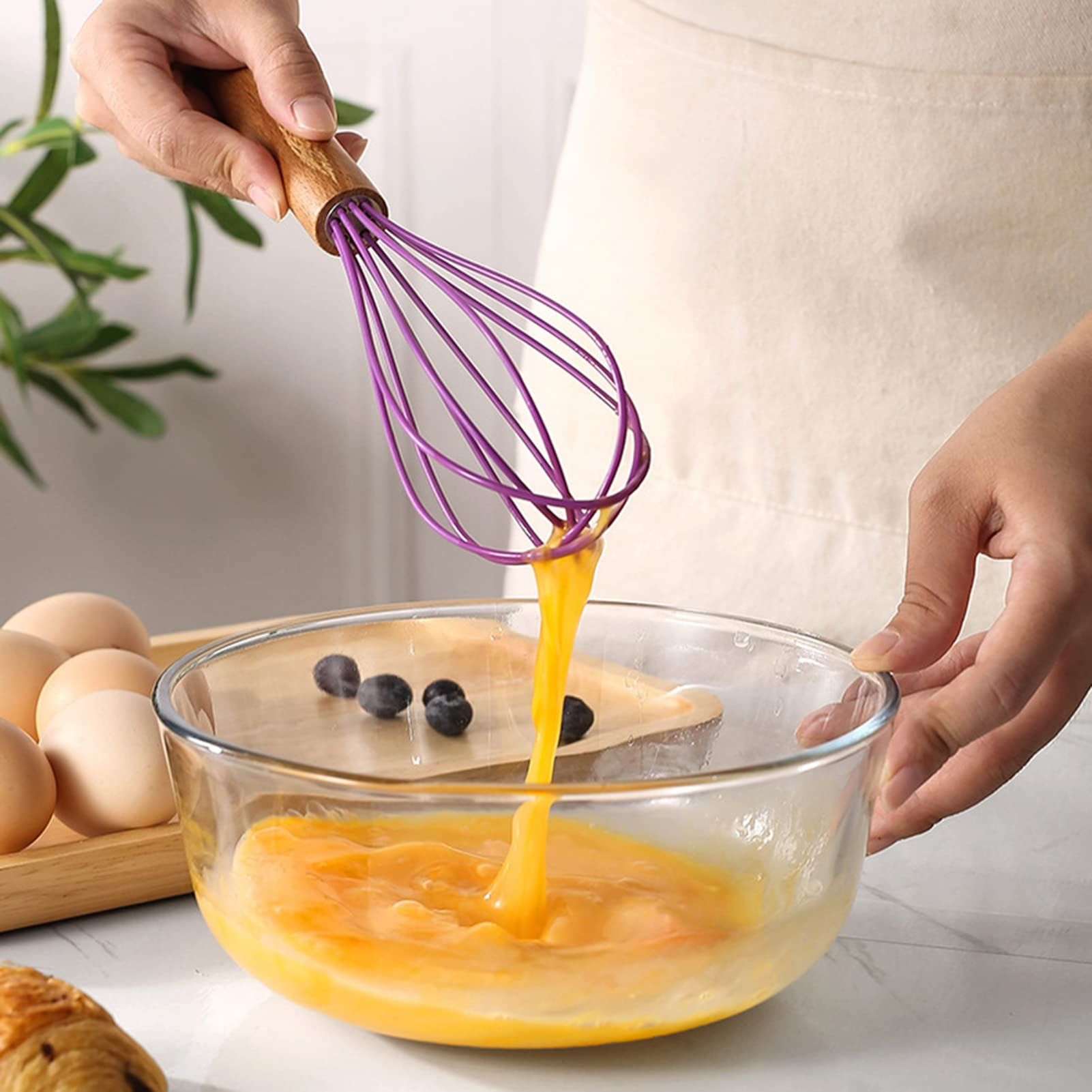 Egg Mixer Manual Egg Mixer Milk Frother Kitchen Utensil Mixing Wooden Handle view 3