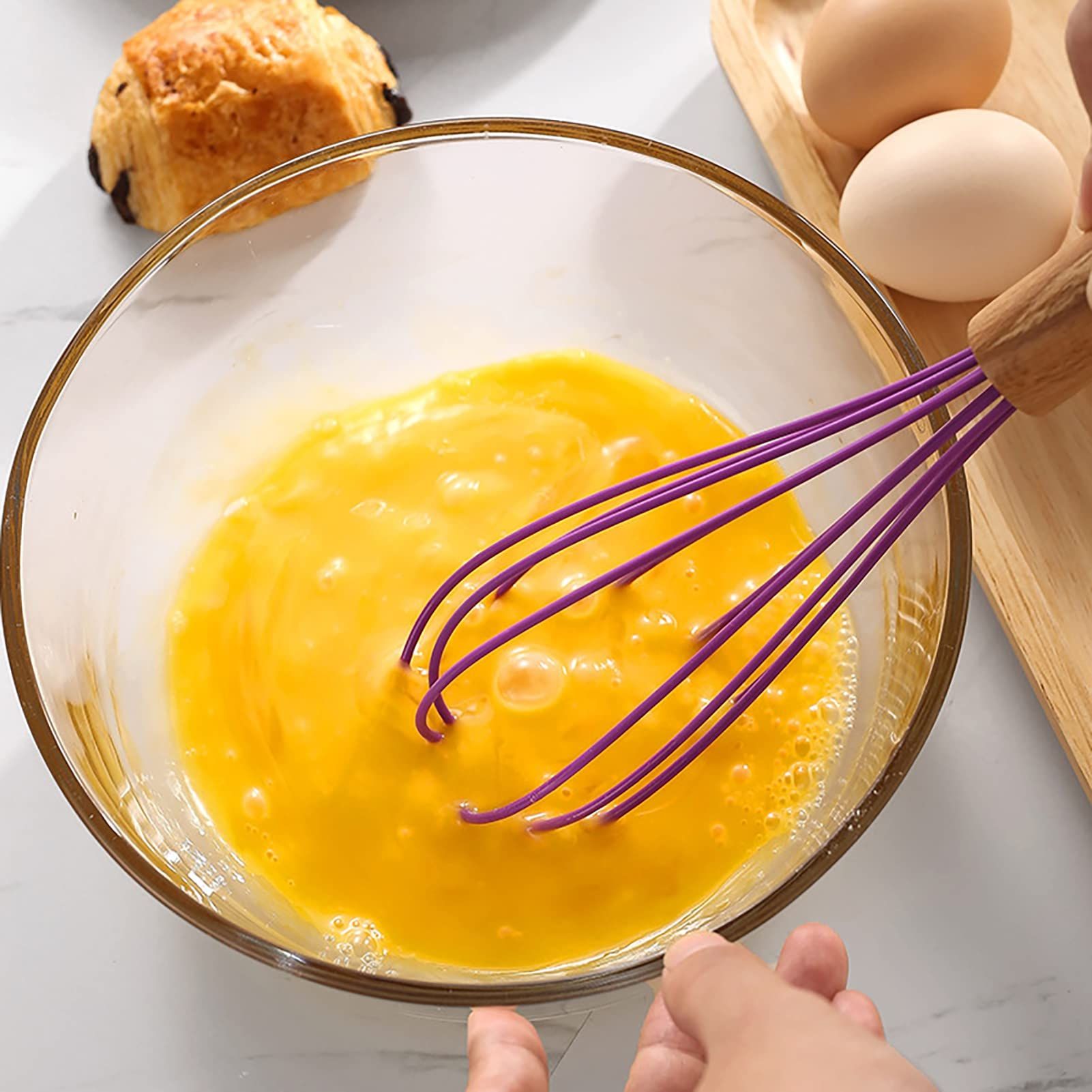 Egg Mixer Manual Egg Mixer Milk Frother Kitchen Utensil Mixing Wooden Handle view 5