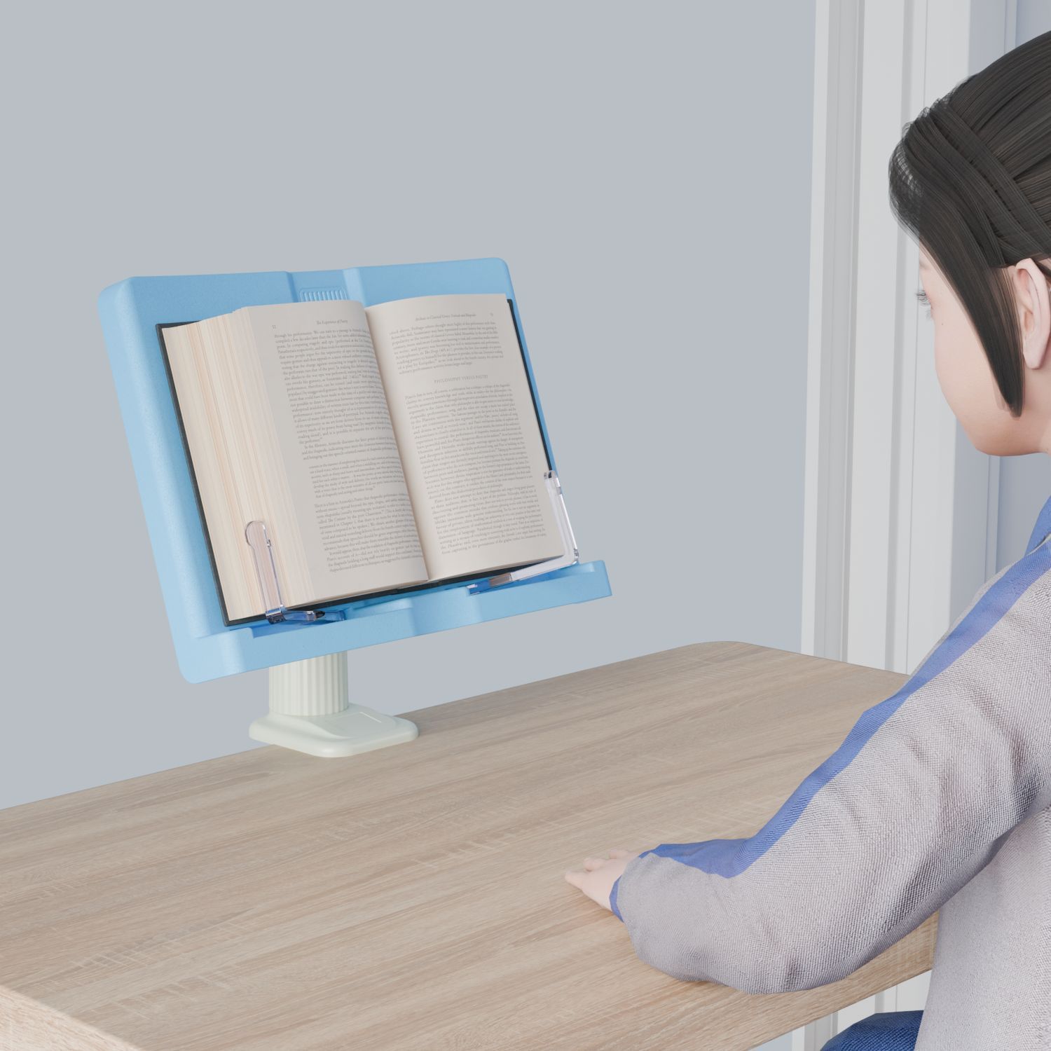 Book Stand for Reading, Adjustable Holder with Rotating Arm & Page Clips view 4