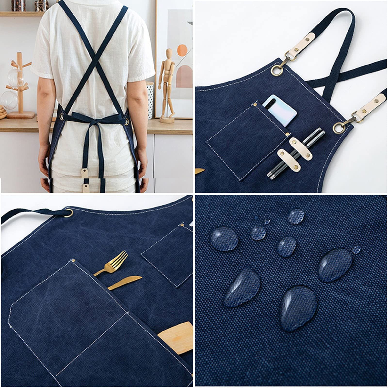 Kitchen Thicken Canvas Apron For Woman Men Waterproof Stain-Resistant With view 4