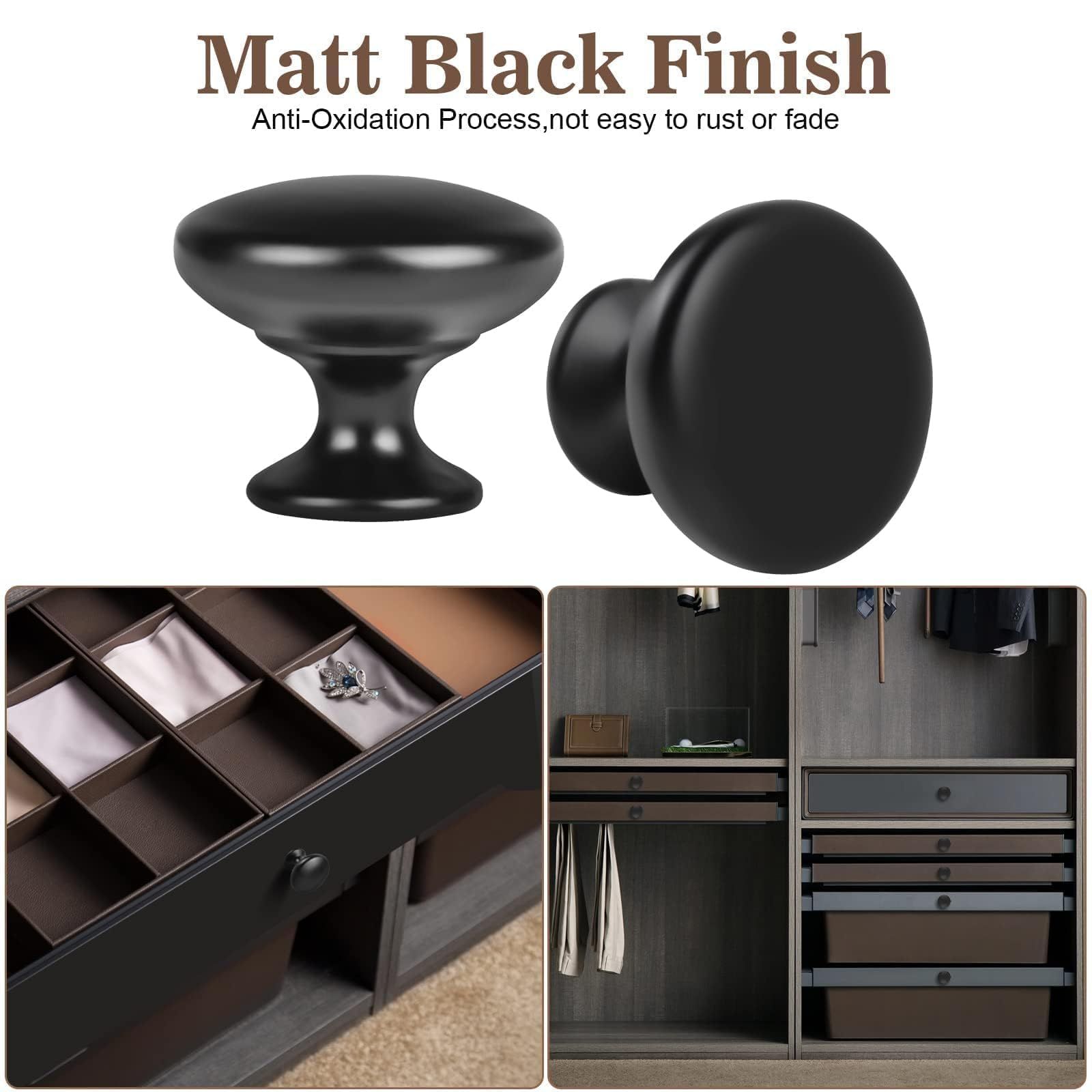 4X Matt Black Cabinet Hardware Round Mushroom Knob Drawer Handlesfor Kitchen view 3