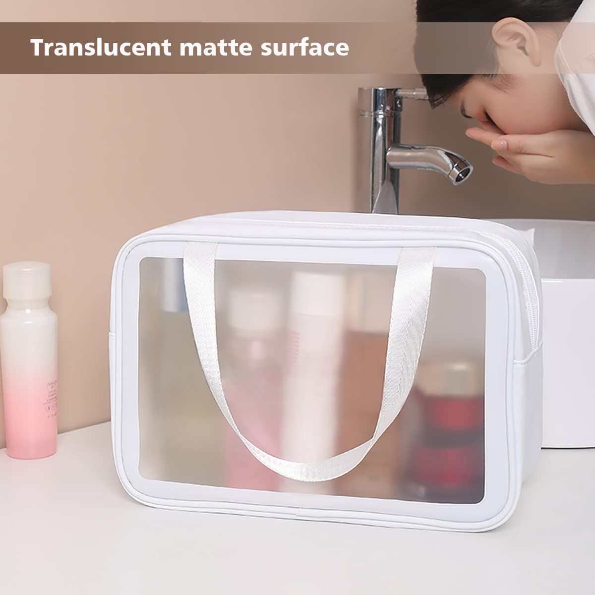 Matte Translucent Toiletry Bag with Handy Handle view 3