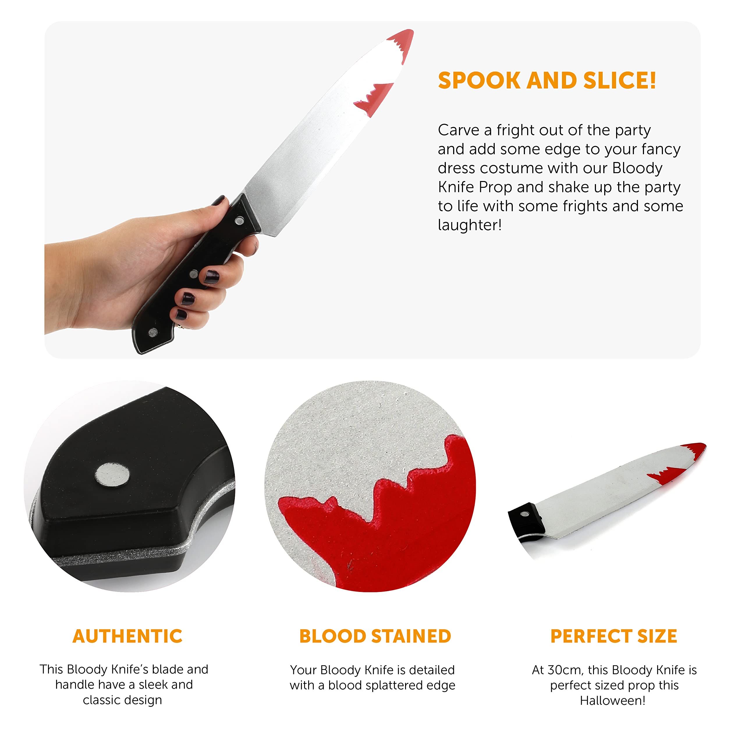 Halloween Knife Prop - A pack of 1-30cm long black handled fake bloody knives view 2