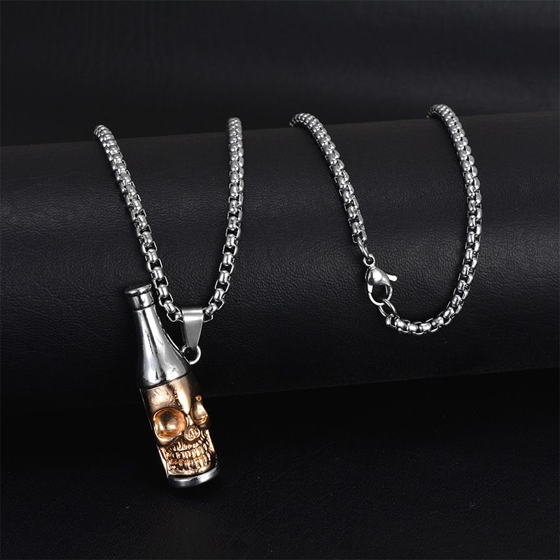Gothic Beer Opener Pendant Necklace Stainless Steel Punk Skull Bottle Opener view 2