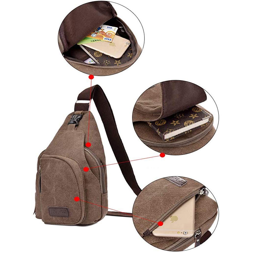 Crossbody Sling Backpack Canvas Small Sling Bag Hiking Daypack Rucksack for view 4