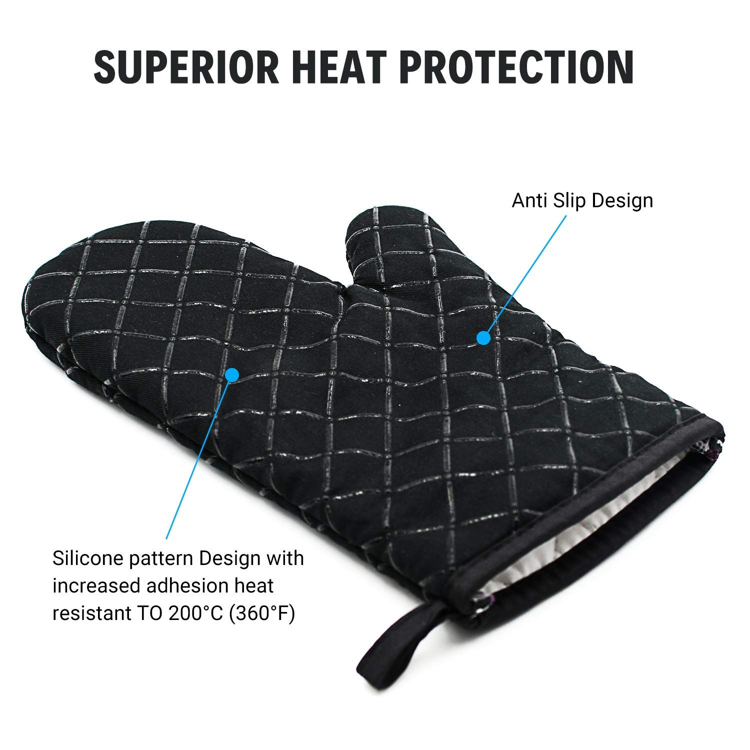 2PCS，Oven Gloves,Heat Resistant Silicone Oven Gloves Non-Slip Kitchen Oven view 5