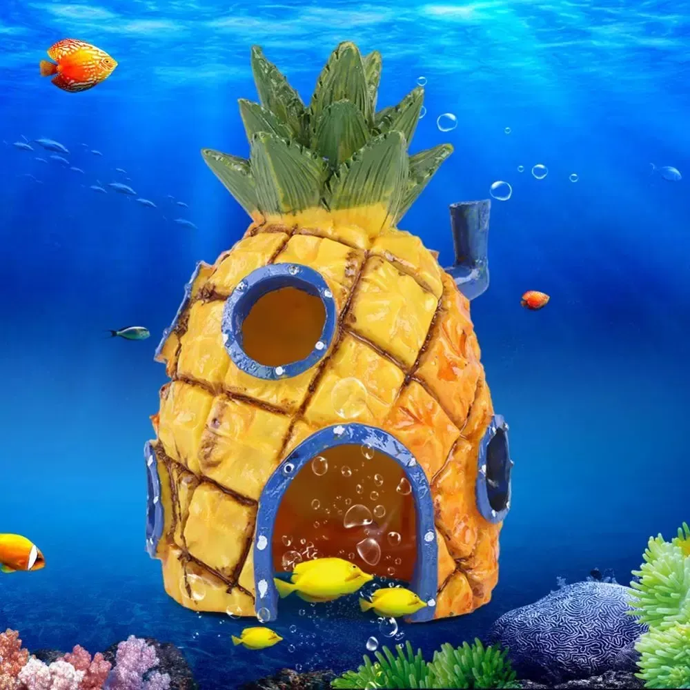 Aquarium Fish Tank Decorations Cartoon Resin Pineapple Hideaway House Aquarium view 5