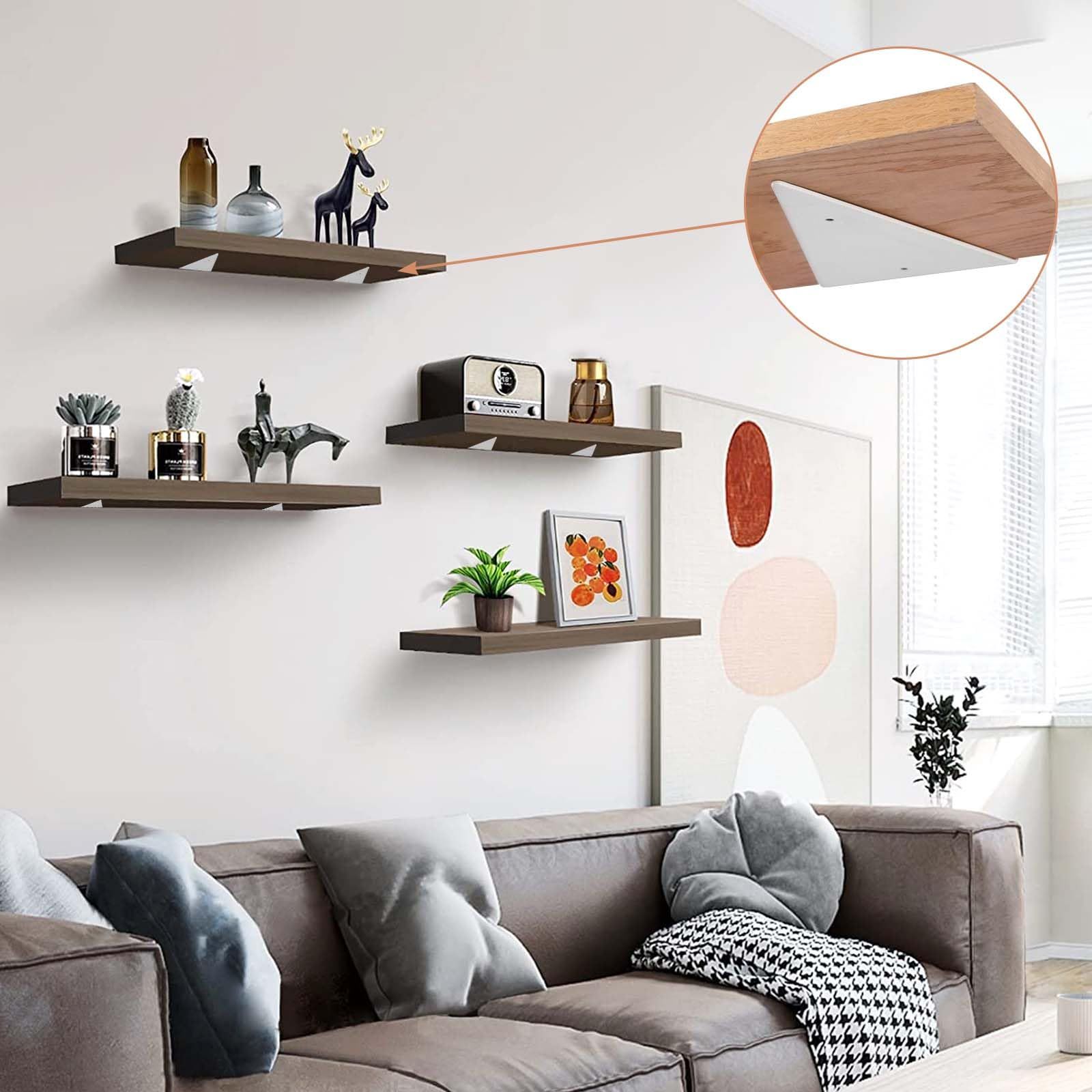 4PCS Hidden Wall Shelf Brackets Heavy Duty Metal Wall Brackets for Living view 3