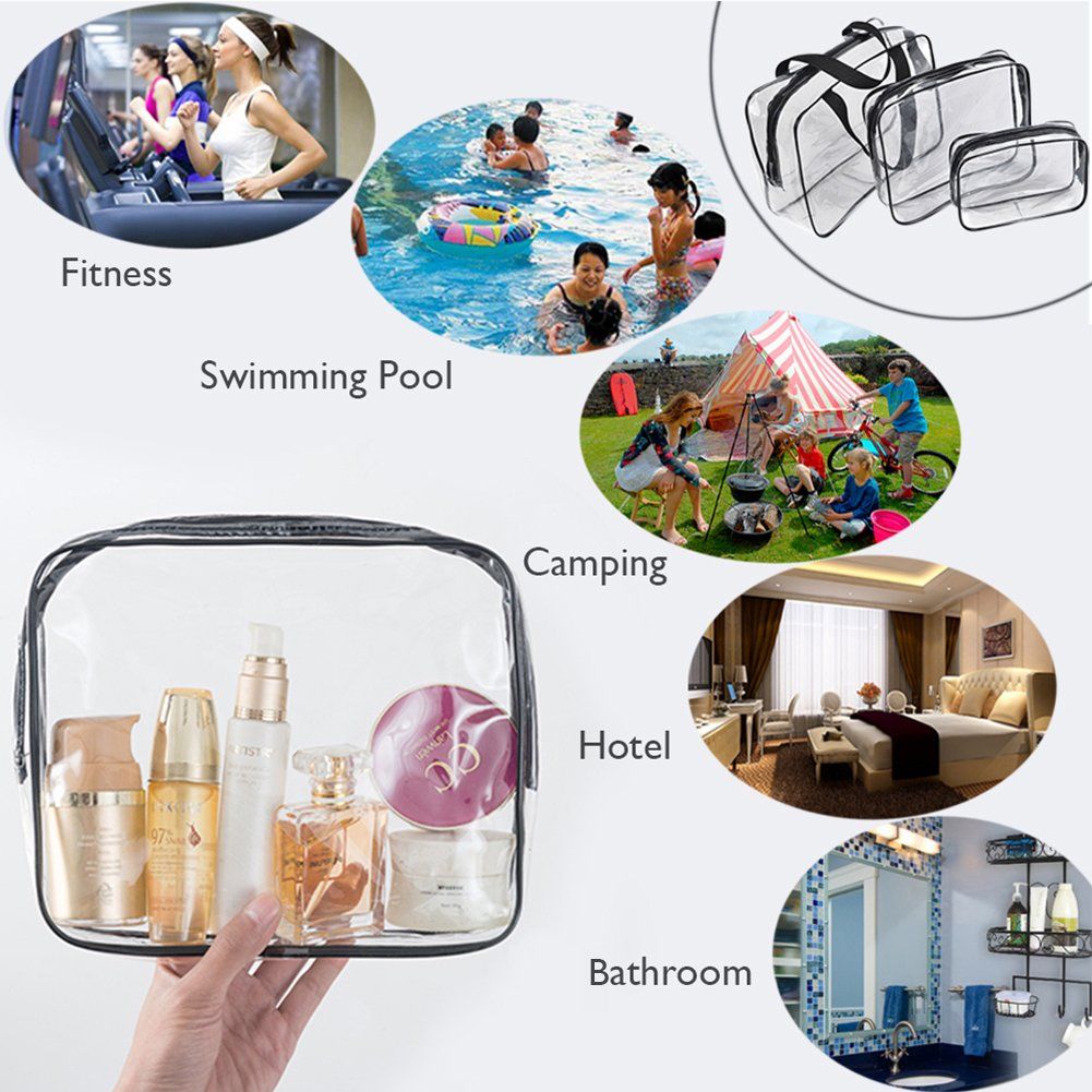 Clear Makeup Bags,3 Pcs Cosmetic Makeup Bags Set Clear PVC with Zipper Handle view 4