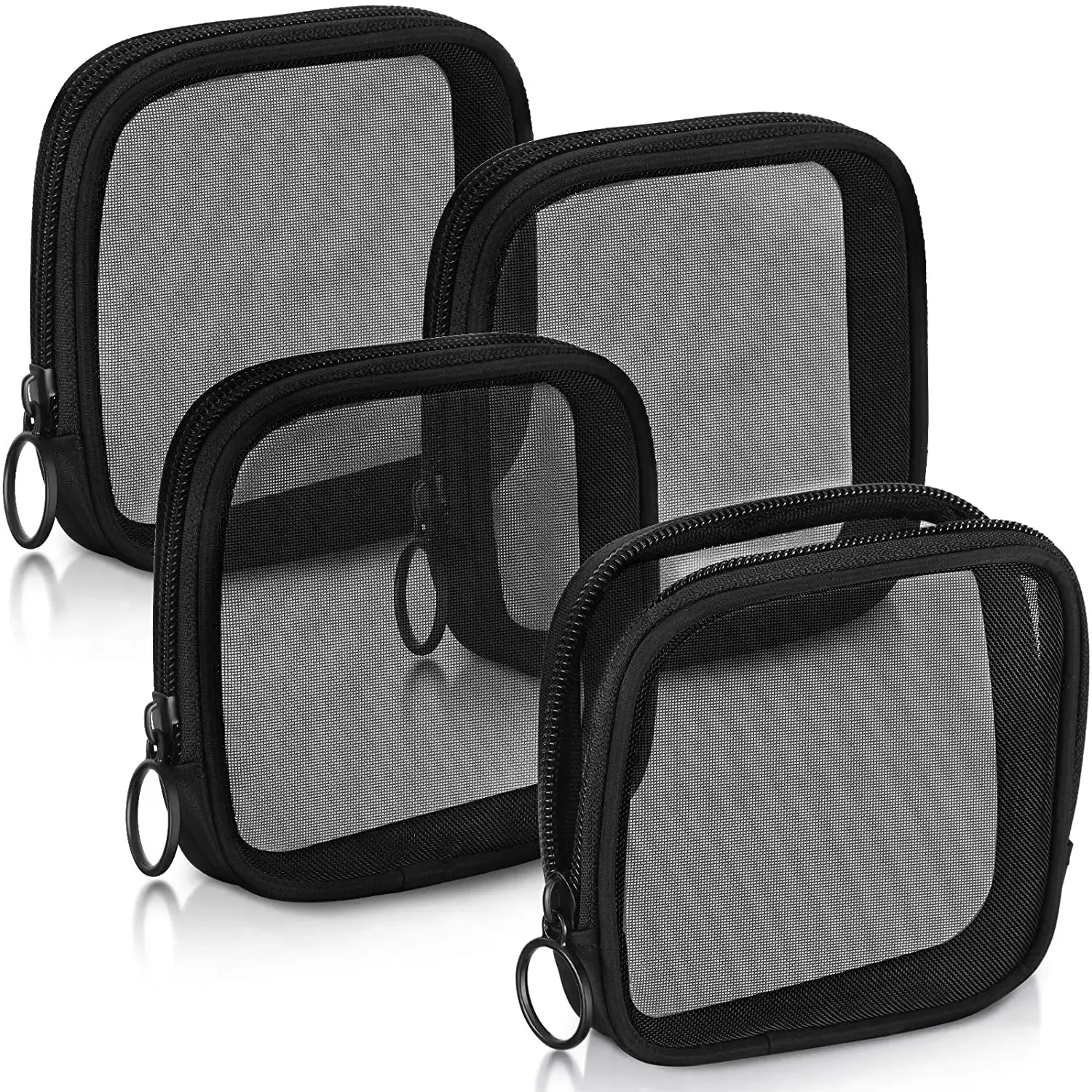 4PCS， Mesh Cosmetic Bag Travel Toiletry Bag Pouch with Zipper Mini Portable view 3