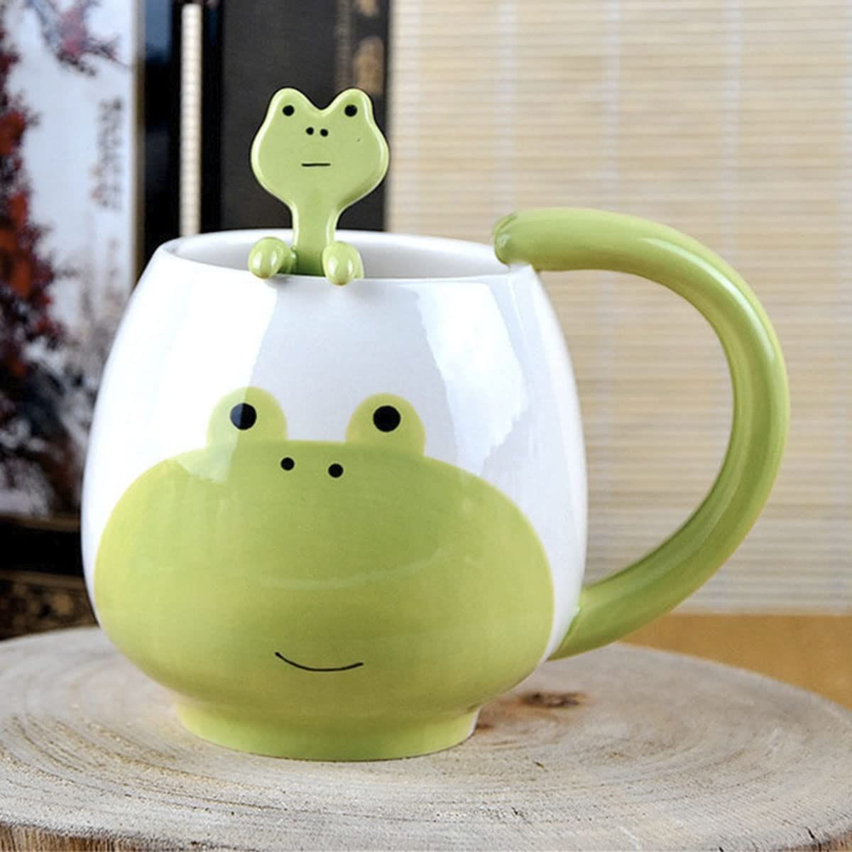 Cute Frog Coffe Mug with Spoon Frog Print Stuff Gifts Ceramic Tea Coffee Cup view 4