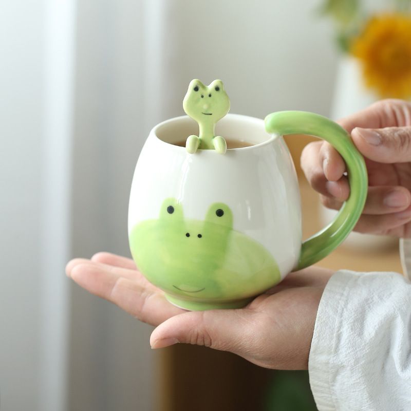 Cute Frog Coffe Mug with Spoon Frog Print Stuff Gifts Ceramic Tea Coffee Cup view 5