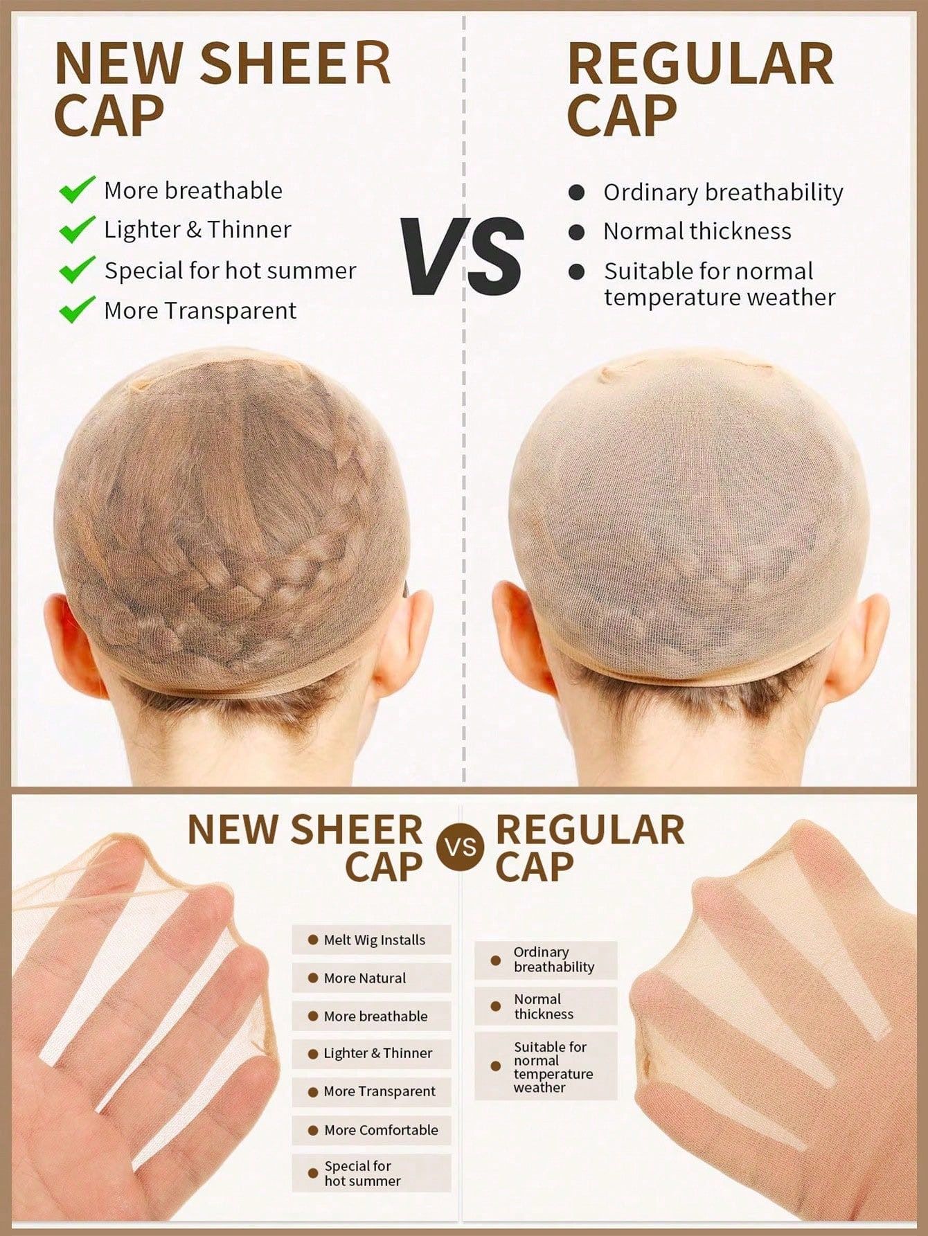 Wig Cap Inner Net 50PCS Beige Stretch Mesh Dome Wig Caps For Women Lightweight view 3