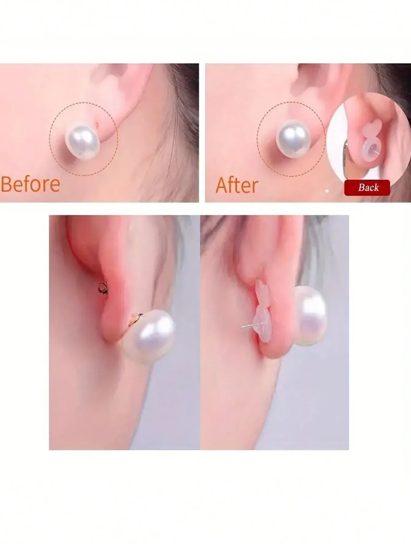 8Pcs Silicone Earring Lifters invisible Earring Back Supports For Sagging Ears view 2