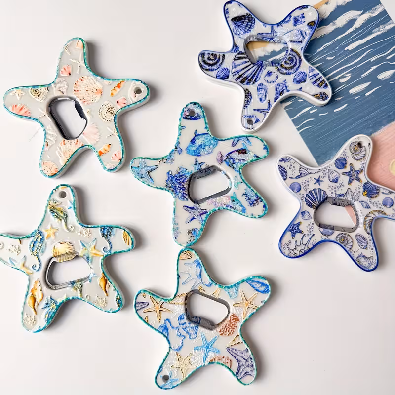 4Pcs 2-in-1 Resin Starfish Fridge Magnet & Bottle Opener view 2