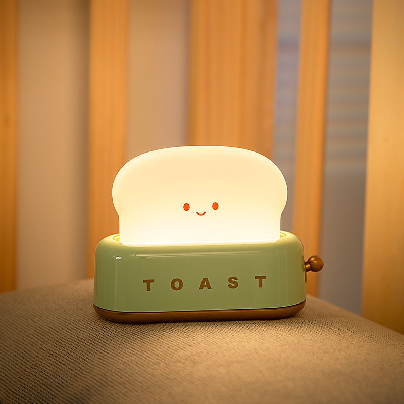 Cute Stuff Toast Lamp LED Night Light Rechargeable with Timer Smile Face view 2