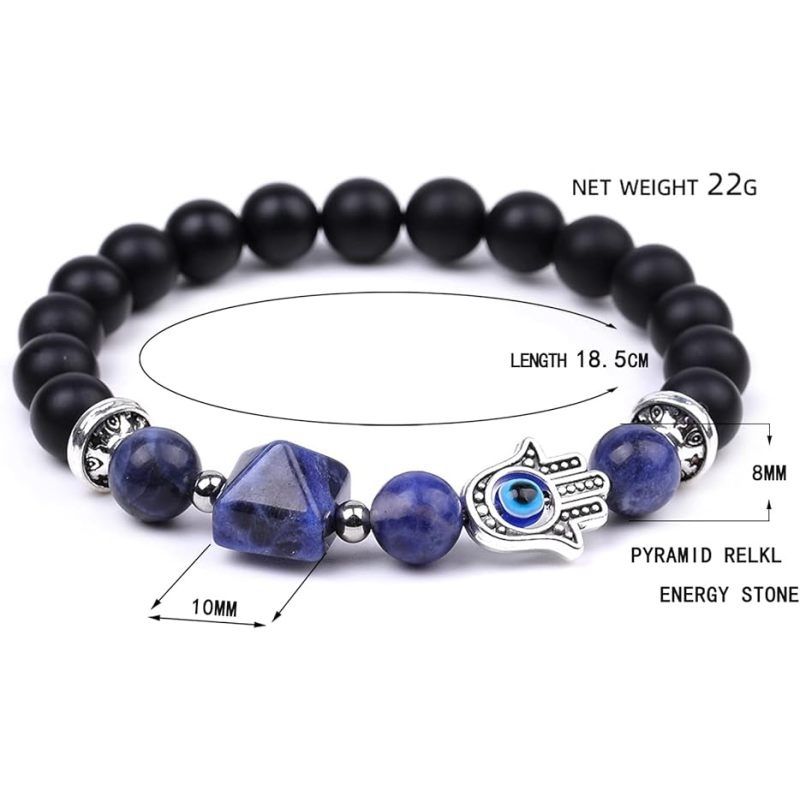 Handmade Semi Precious Gemstone 8mm Round Beads Stretch Bracelet Pyramid — image 1