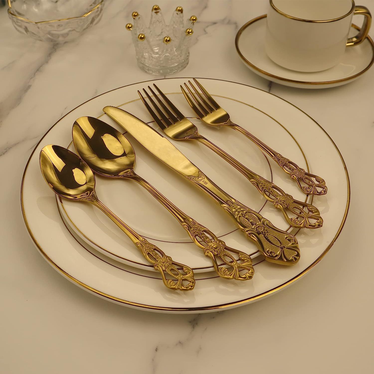Gorgeous Retro Royal Gold Stainless Steel 20 Pieces Flatware Set view 2