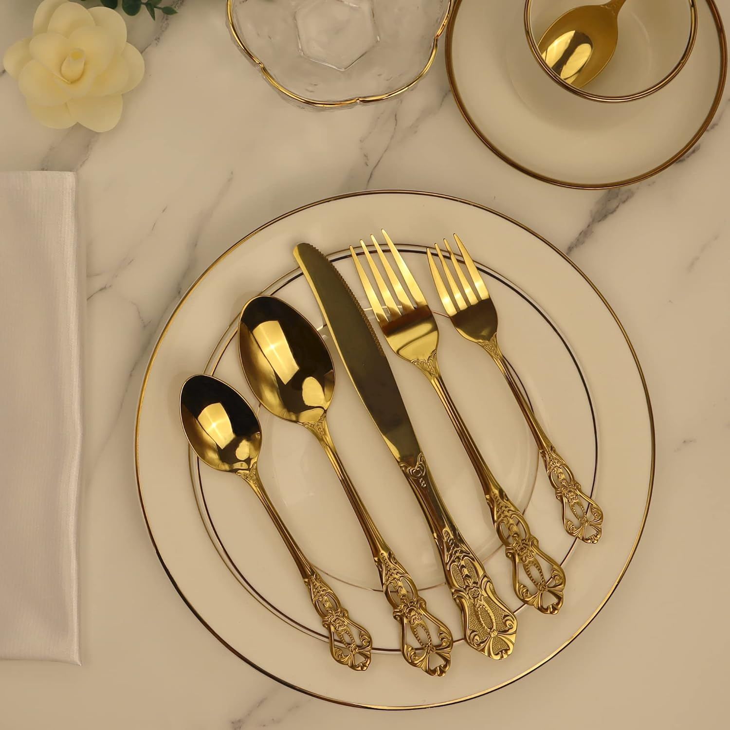 Gorgeous Retro Royal Gold Stainless Steel 20 Pieces Flatware Set view 3