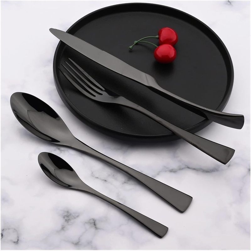 Black Stainless Steel Dinnerware Set Tableware Steak Knife Fork Spoon Dinner view 2