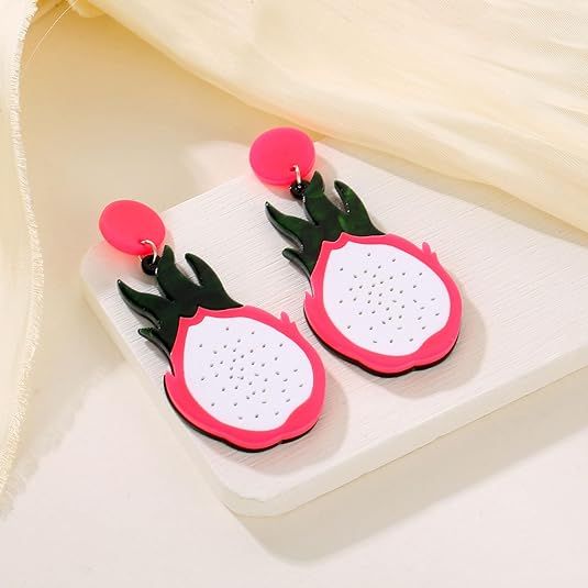 Cute Fruit Lemon pitaya Stud dangle Earrings Drop Earrings For Women Girls — image 1