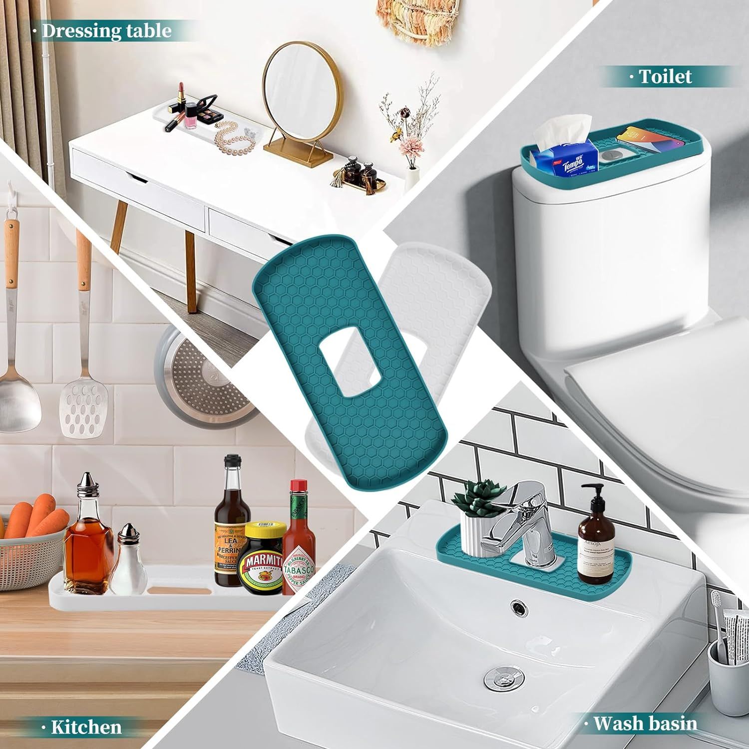 Toilet Tank Tray Topper Multi-Functional Hollow Anti-Slip Silicone Large Quick view 4