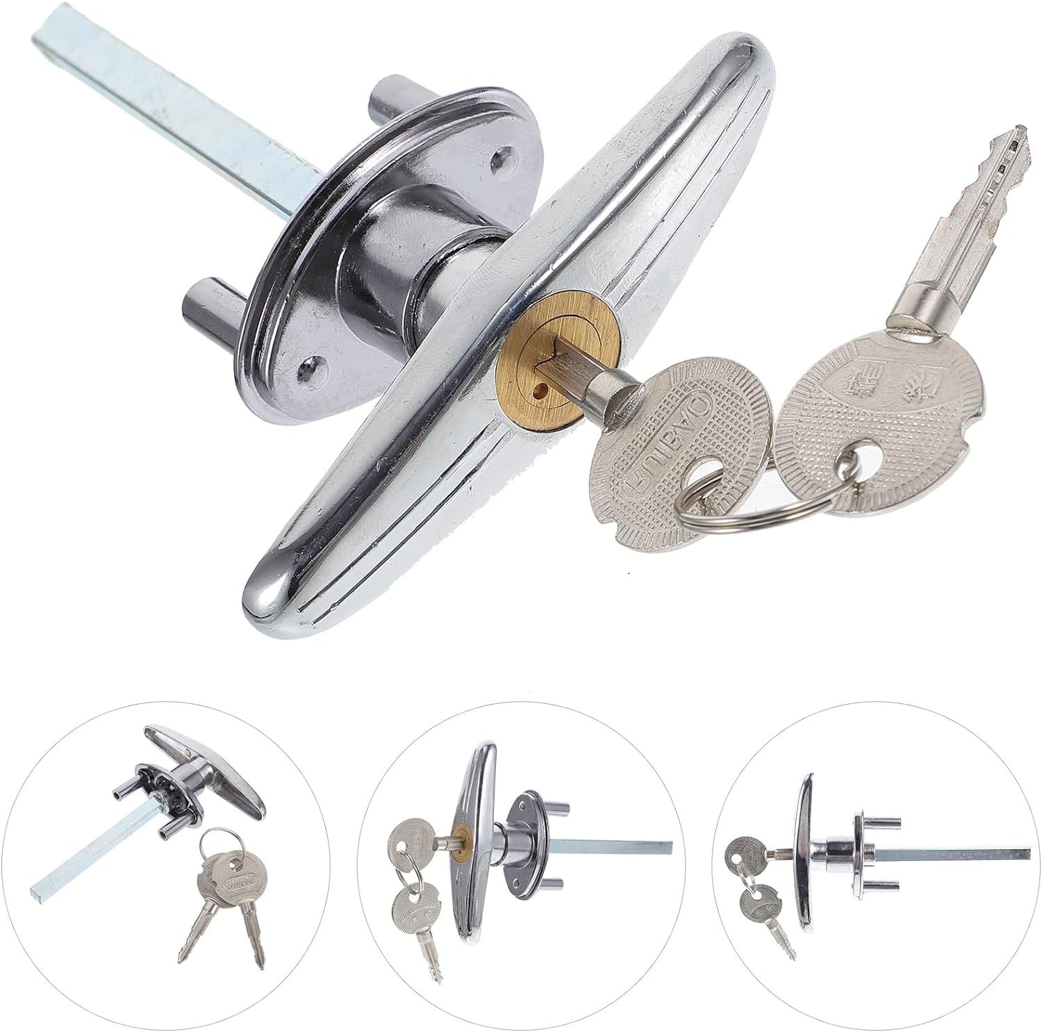 Garage Door Handle, Metal Locking T-Handle Barn Door Handles with Keys view 4