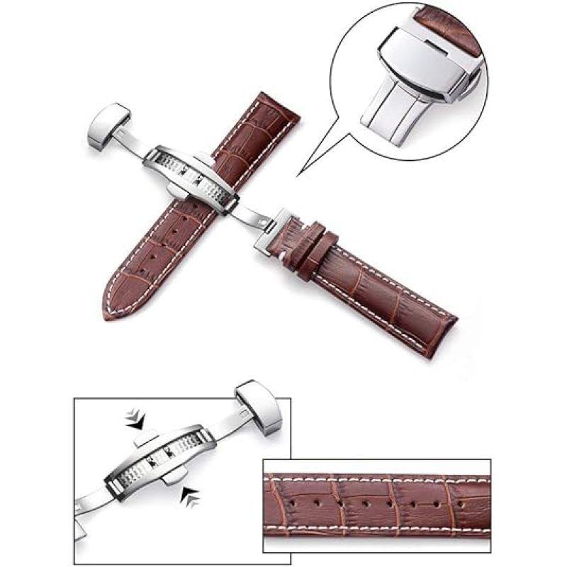 Watch Band with Deployment Clasp - Alligator Grain Leather Watch Strap 20mm view 3