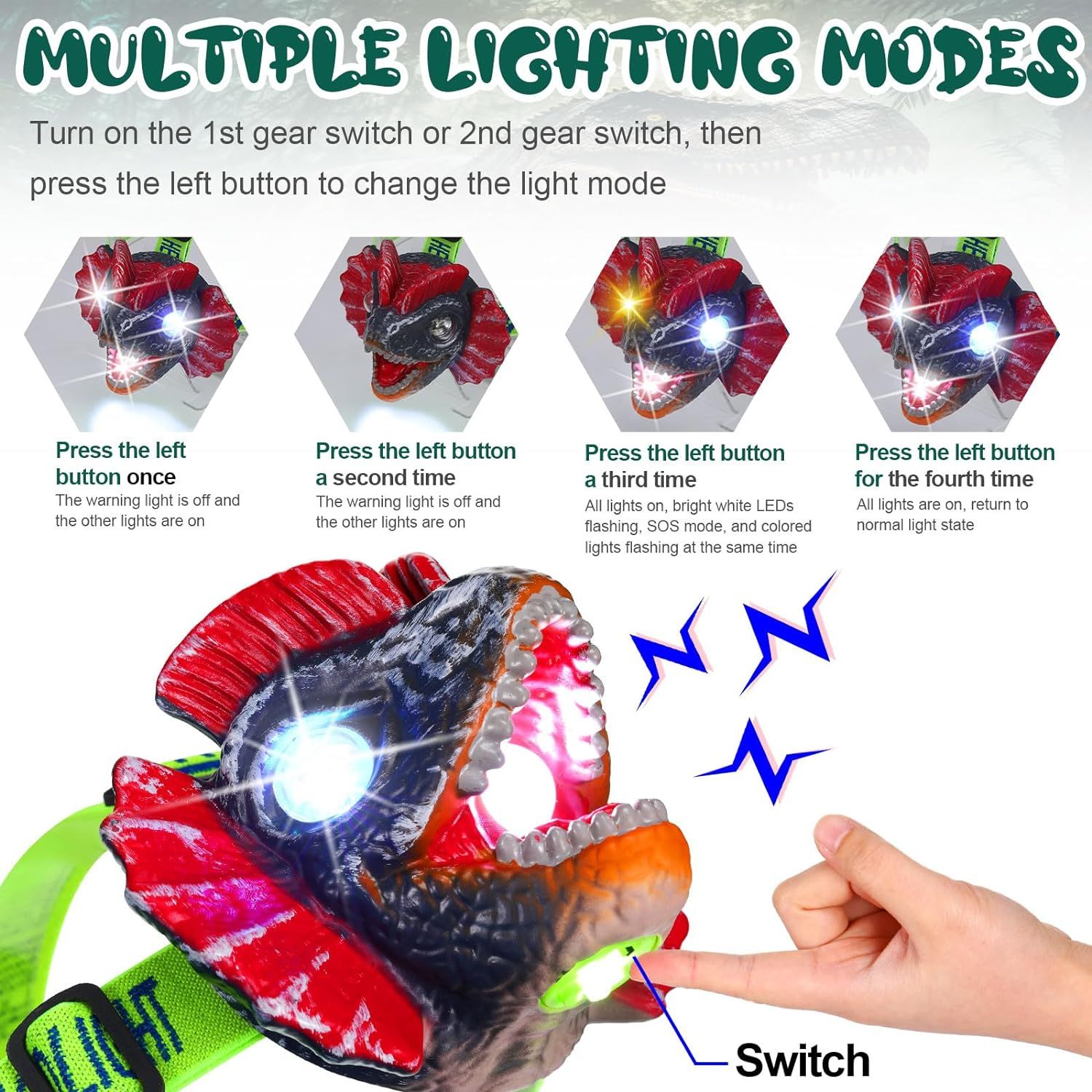 2 Pcs Dinosaur Headlamp for Kids Outdoor LED Dinosaur Headlight for Kids Sound — image 1