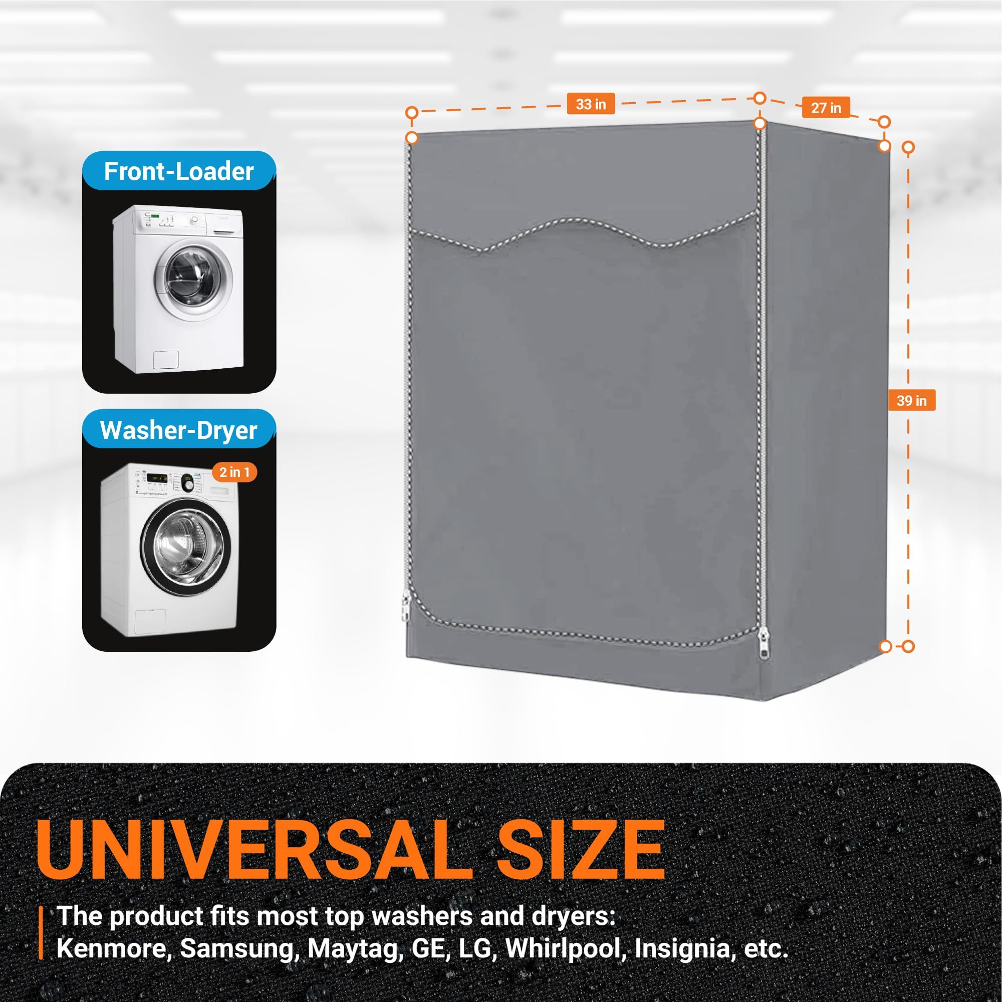 Washing Machine Cover,Washer/Dryer cover For Front-loading Machine Waterproof view 2