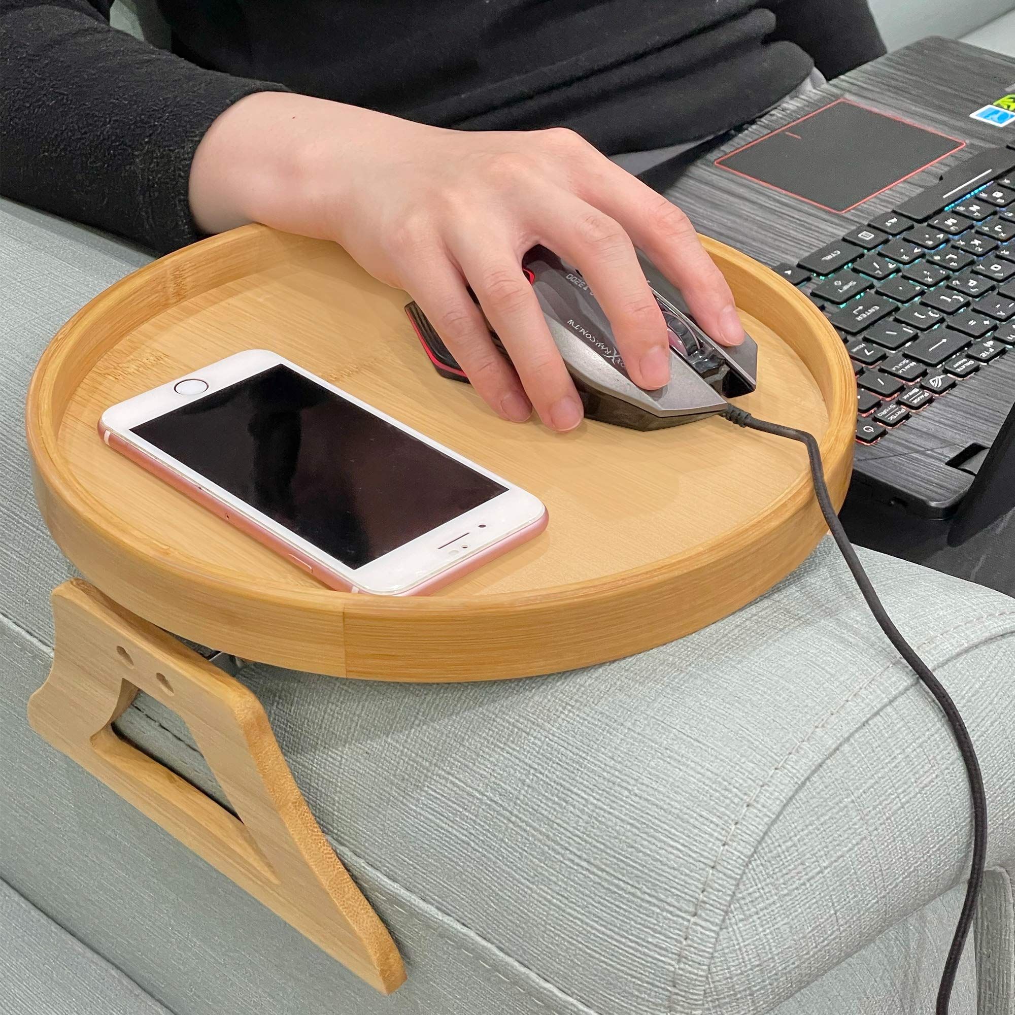 Sofa Arm Clip Tray, Side Table for Remote Controls/Drinks/Gamepads Holder view 4