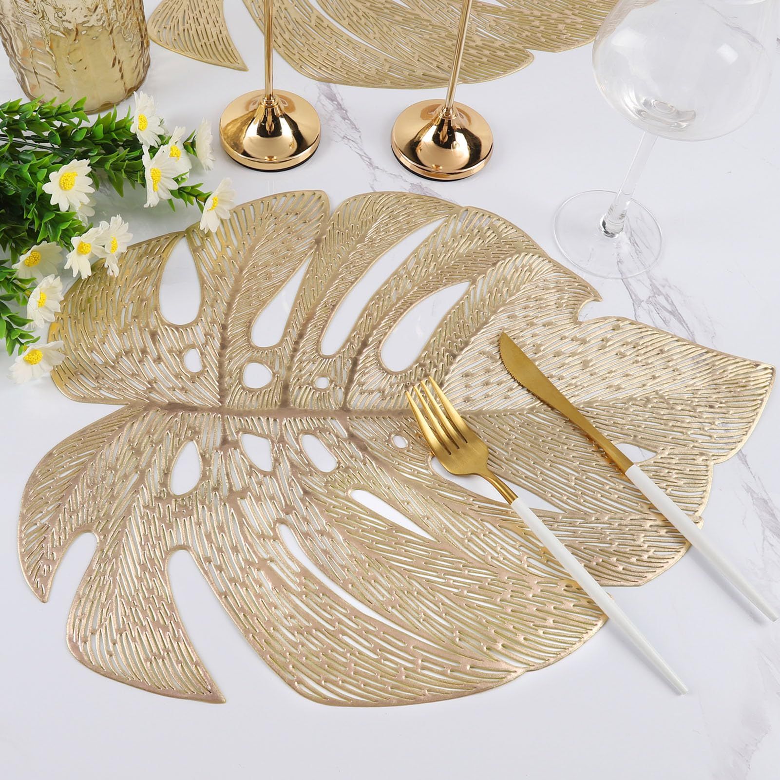 Placemats Set of 6, Hollowed-Out Leaf Place Mats for Dining Table Pressed view 2