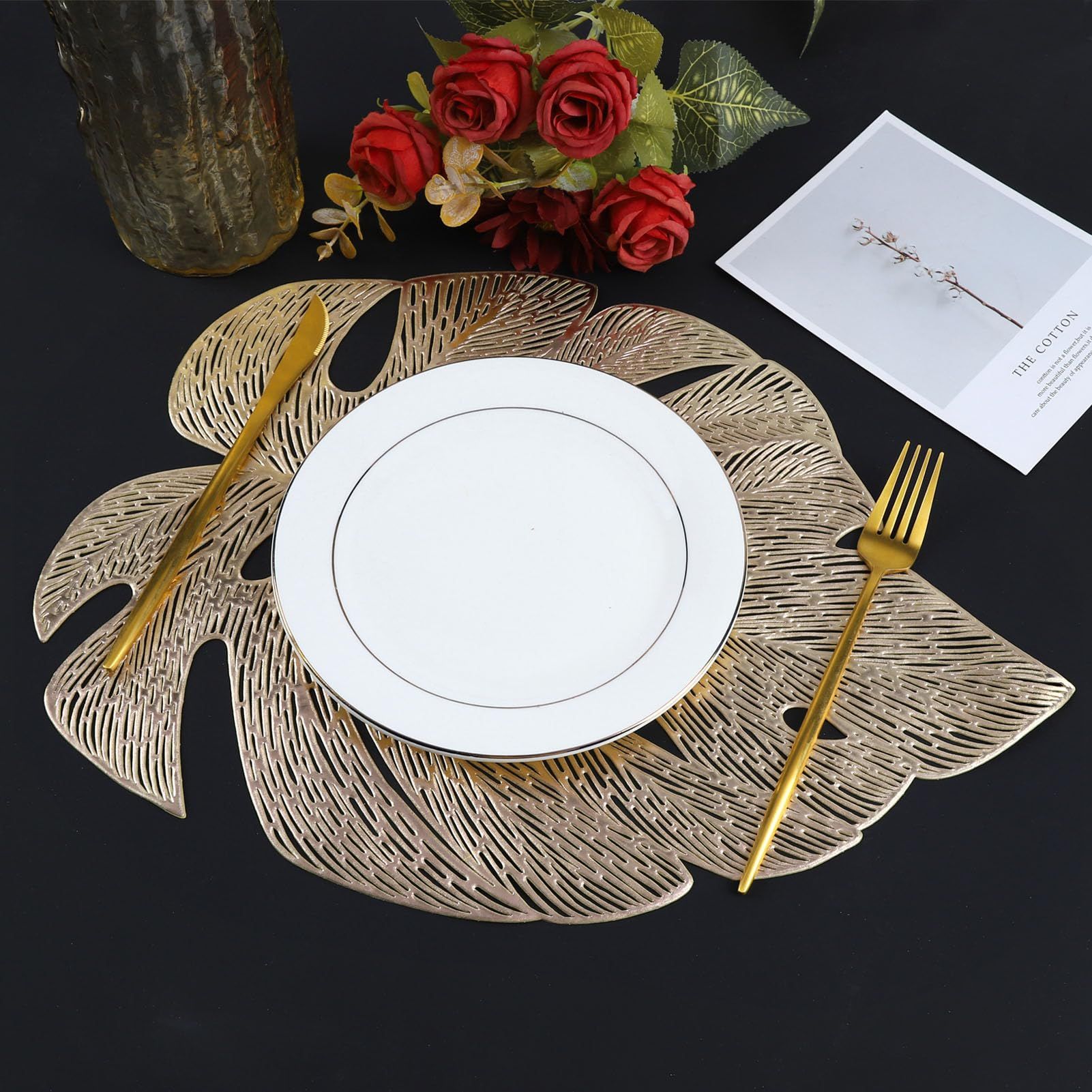 Placemats Set of 6, Hollowed-Out Leaf Place Mats for Dining Table Pressed view 3