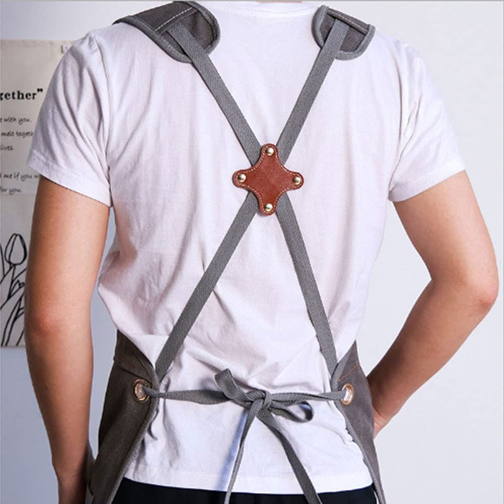 Woodworking Apron Heavy Waxed Canvas Work Aprons for Men Women with Cross-Back view 3