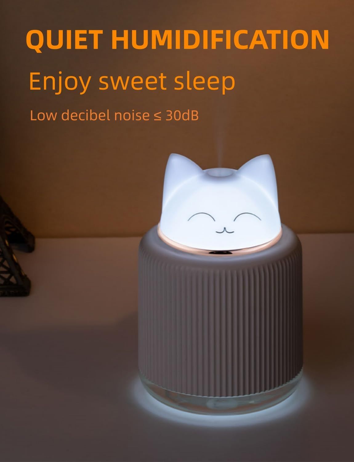 Mini Humidifier, Cute Cat Shape Humidifier,USB Personal Desktop Humidifier for — image 1