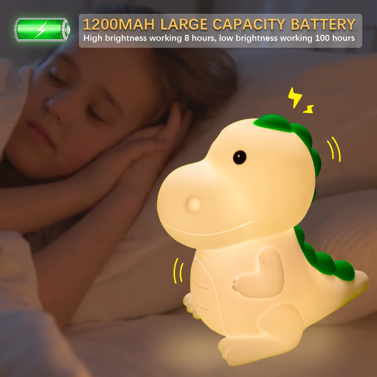 Night Light for Kids,Cute Silicone Nursery Dinosaurs Lamp for Baby and view 4