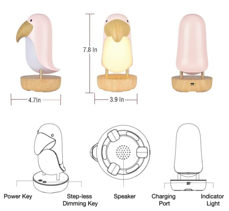 Cute Bird Night Light Desk Lamp with Woodern Base