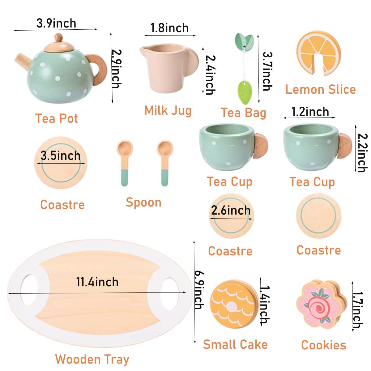15pcs Wooden Tea Set for Little Girls view 4