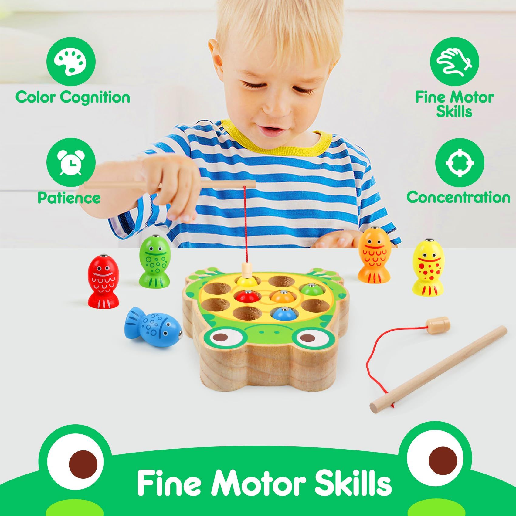 Magnetic Wooden Fishing Game Toys for Toddlers view 2
