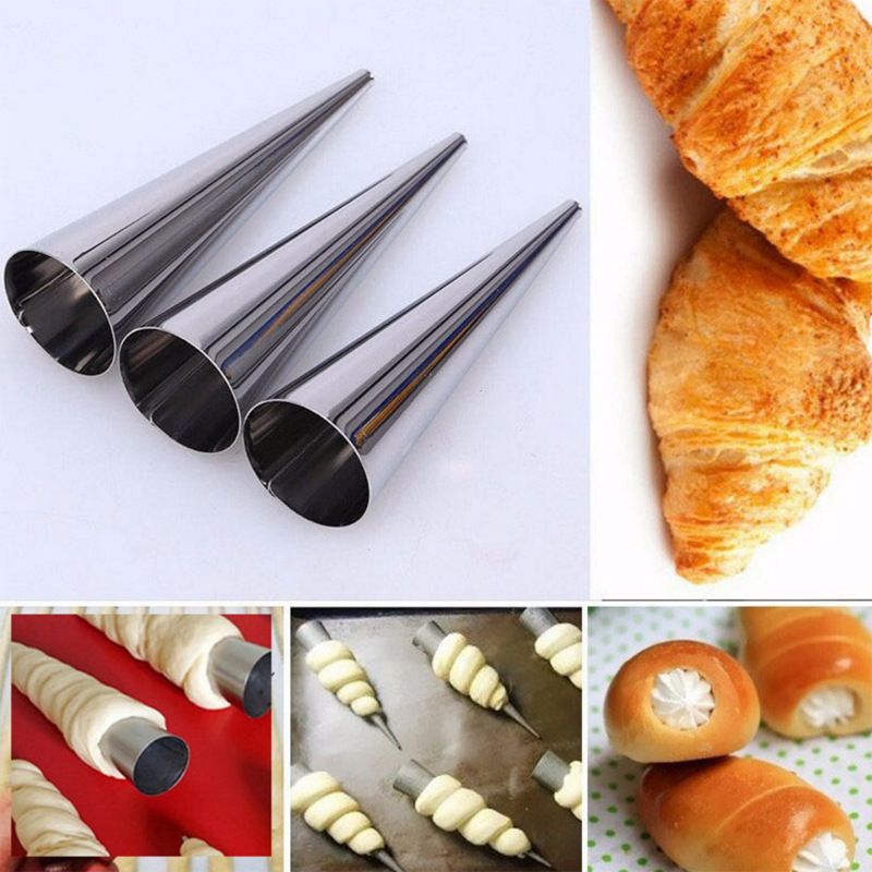 3 PCS Stainless Steel Cream Roll Horn Forms Croissant Cones Moulds for Baking view 2