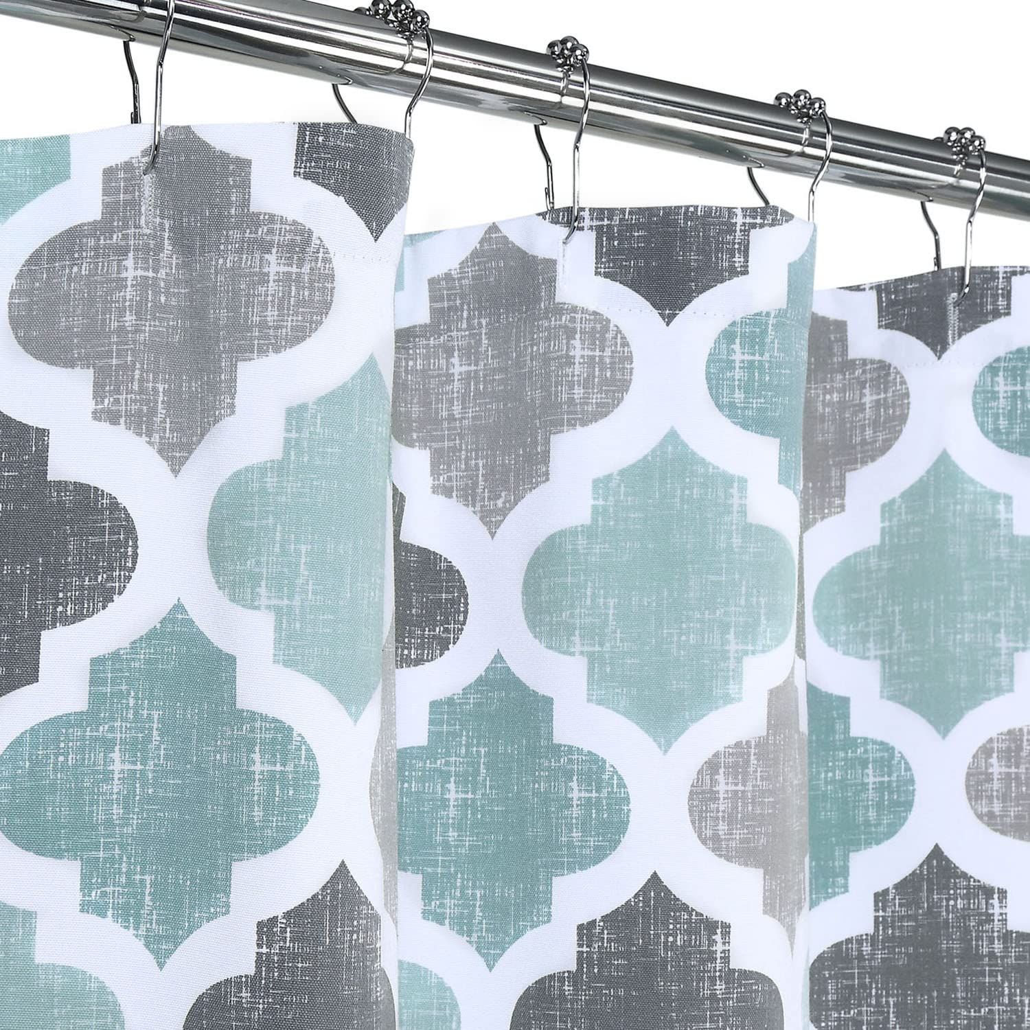 Fabric Shower Curtain, Geometric Quatrefoil Patterned Modern -Cotton Farmhouse view 2