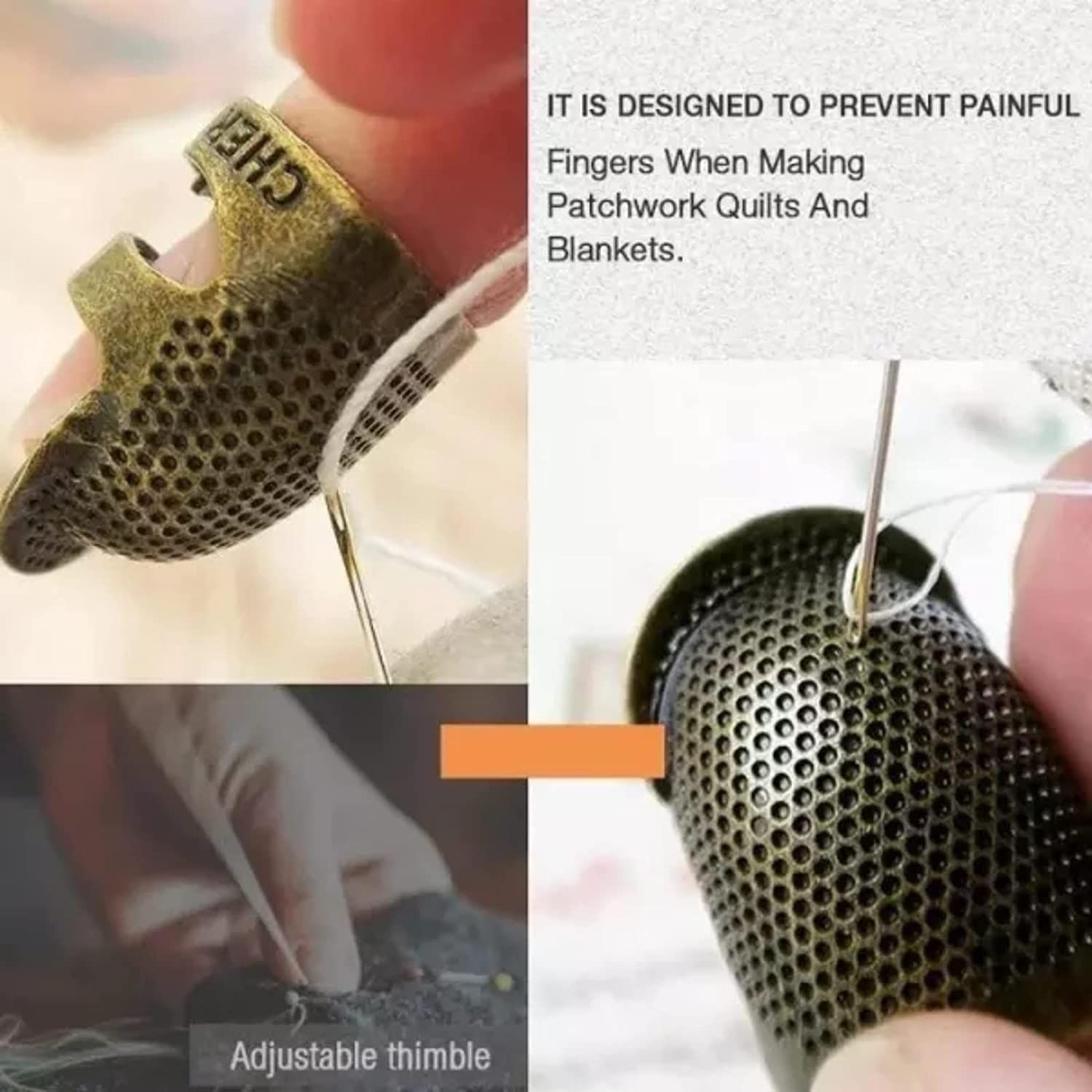 Sewing Thimble Finger Protector Adjustable Finger Metal Shield Protector Pin view 4