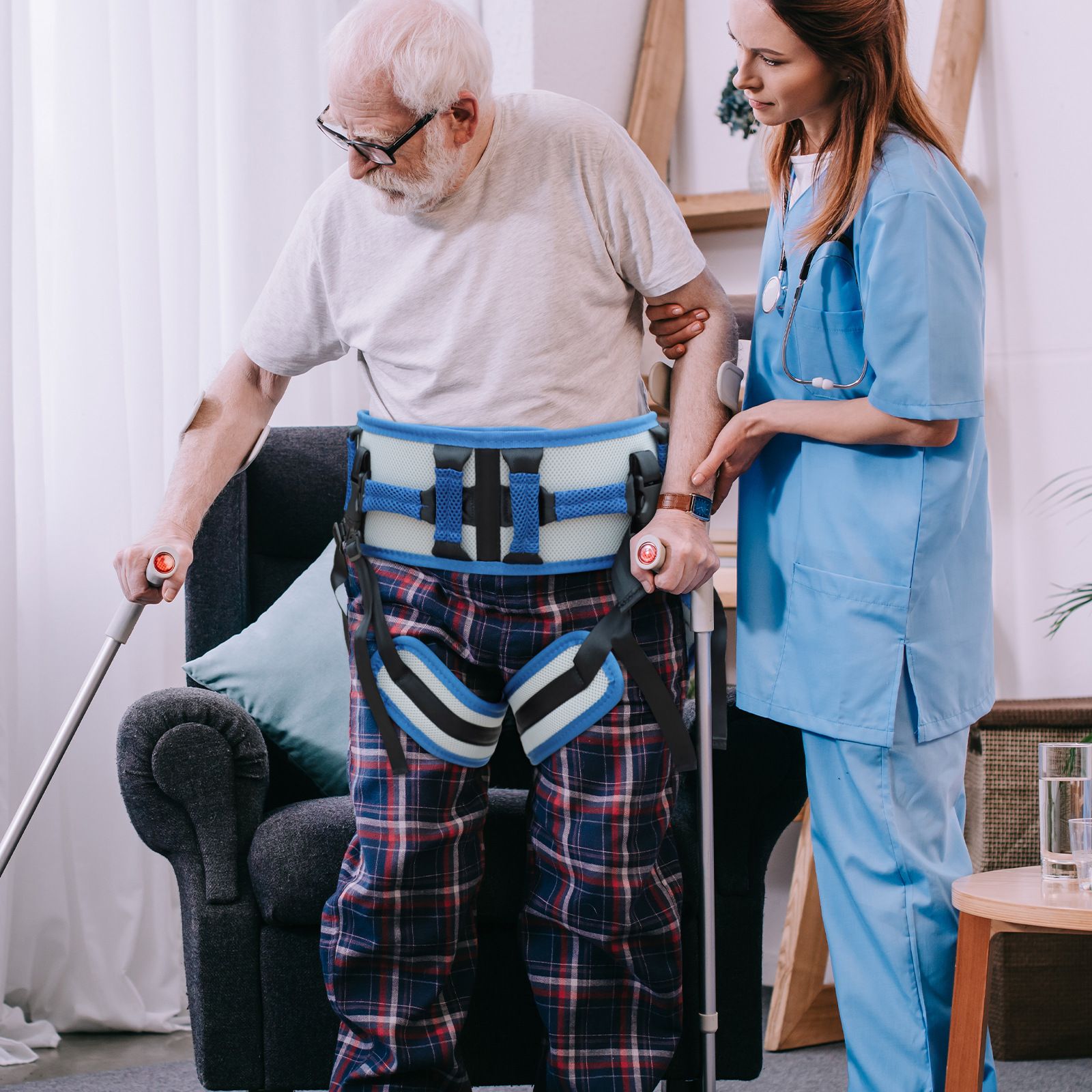 Padded Gait Belt Rehabilitation Auxiliary Belt Get Up Shift Standing Training view 5