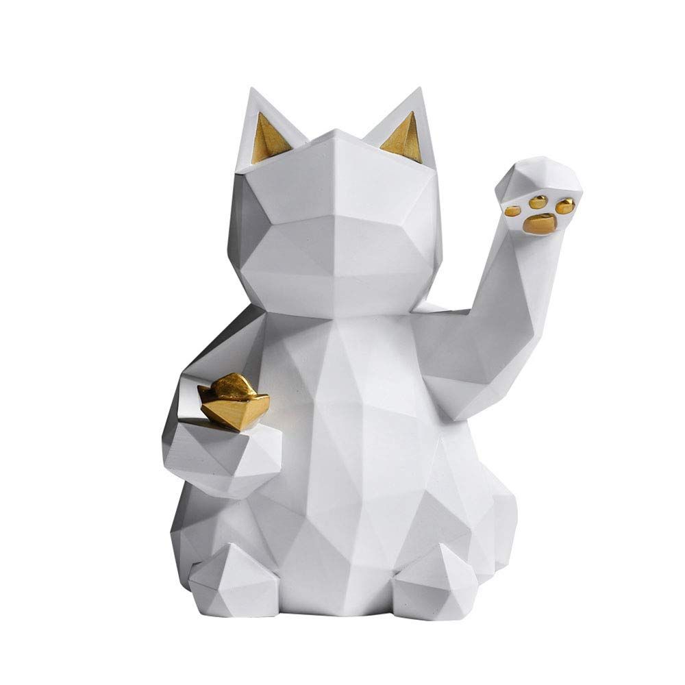 Geometric Lucky Cat Statue Collectible Figurine Feng Shui Successful Career